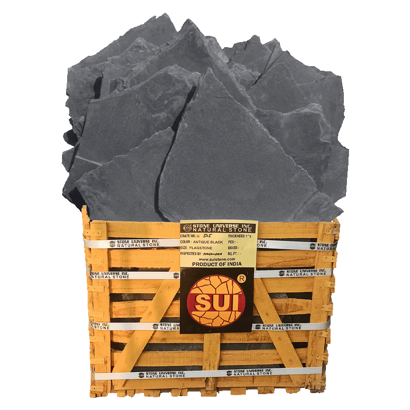 Antique Black Flagstone — bulk natural stone at Behrens Landscape Material & Supply, Deer Park IL